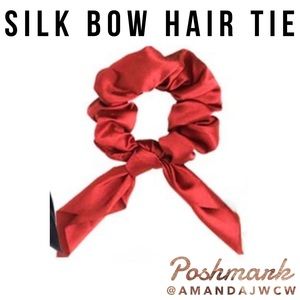 Silk Bow Hair Tie Scrunchie - Red